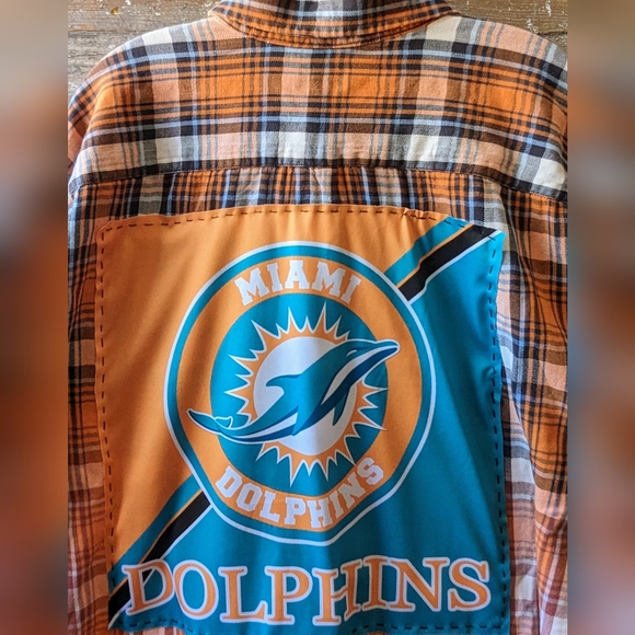 Miami Dolphins Upcycled Handcrafted Dip Dyed Bleached Flannel Shirt - Picture 4 of 13